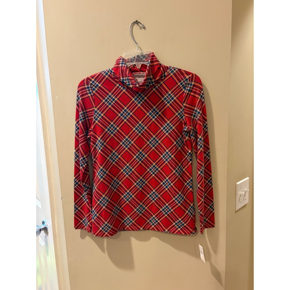 Talbots Petite Red Plaid Turtleneck Long Sleeve Top NWT Size P